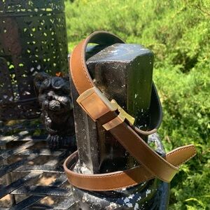 Gold and Brown Leather Belt with Classic Design